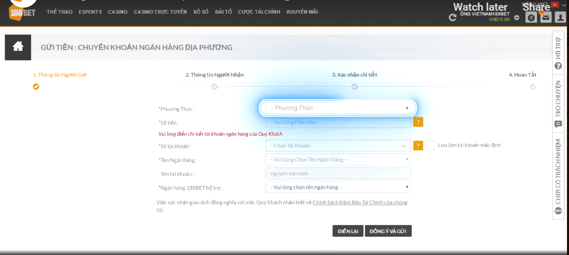hướng dẫn nạp tiền 188bet